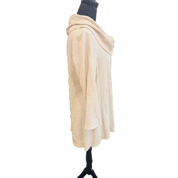 Ali Miles Off White Cowl Neck Waffle Knit Textured Tunic Top S Minimalist Casual - Picture 3 of 9